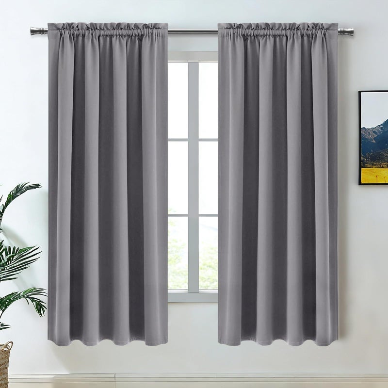 DWCN Blackout Curtains for Bedroom - Thermal Insulated Privacy Energy Saving Rod Pocket Drapes for Living Room, W 38 x L 63 Inch, Grey, Set of 2 - Image 1